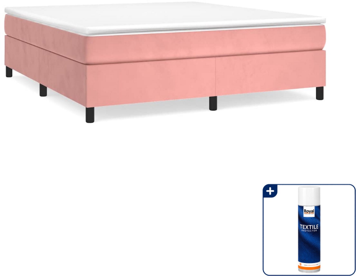 vidaXL boxspring met matras Queensize - 160 x 200 cm - roze - Inclusief textielbeschermer 500 ml Wit