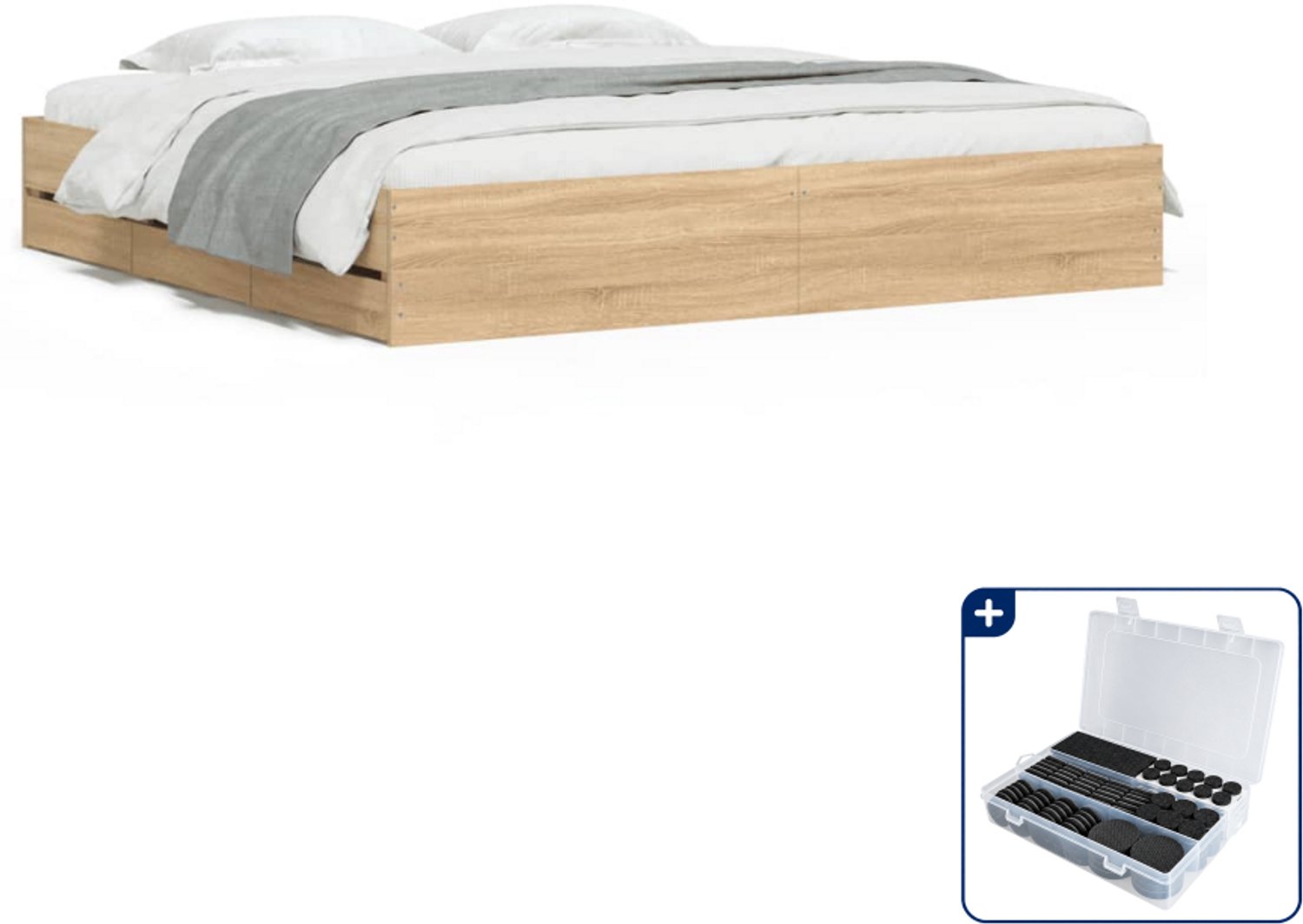 vidaXL bedframe Kingsize - 180 x 200 cm - bewerkt hout - sonoma eiken - Inclusief antikrasvilt 177-delig Grijs