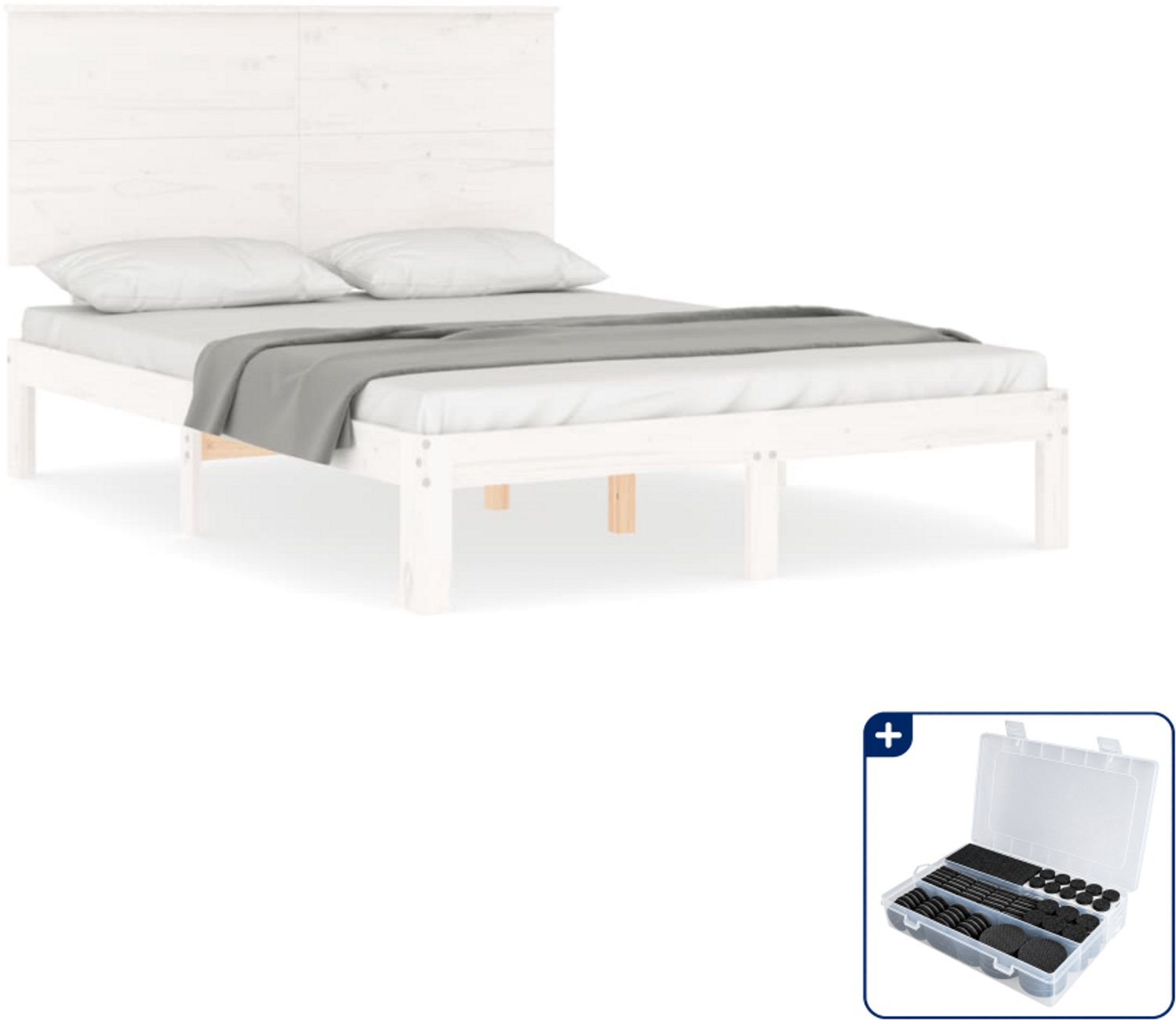 vidaXL bedframe met hoofdbord - 120 x 190 cm - massief hout - wit - Inclusief antikrasvilt 177-delig