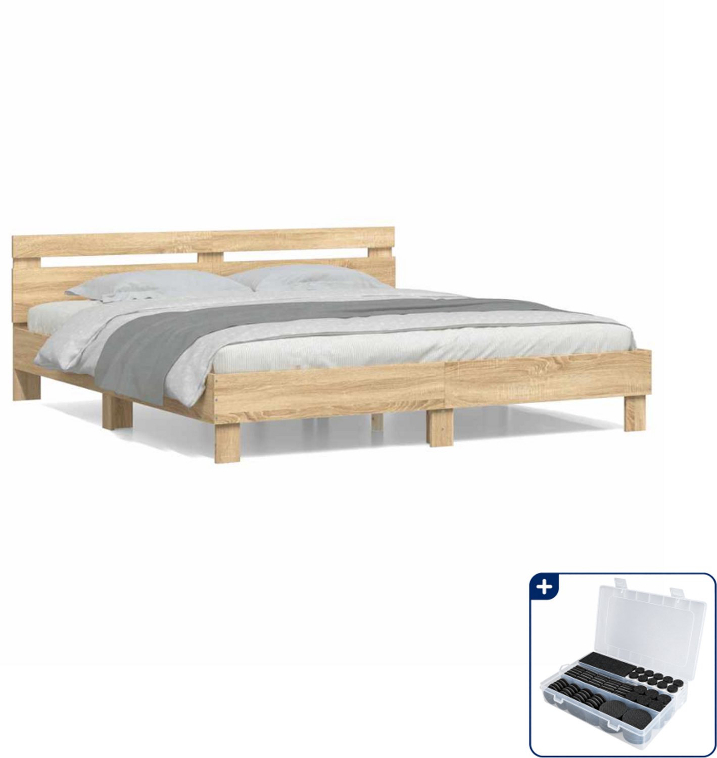 vidaXL Kingsize bedframe - 180 x 200 cm - bewerkt hout - sonoma eiken - Inclusief antikrasvilt 177-delig