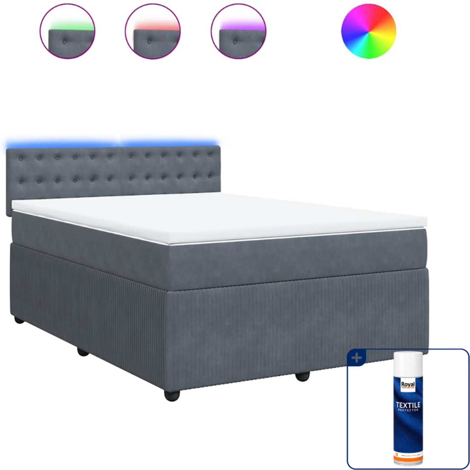 vidaXL boxspring met matras 140 x 190 cm - fluweel - donkergrijs - Inclusief textielbeschermer 500 ml