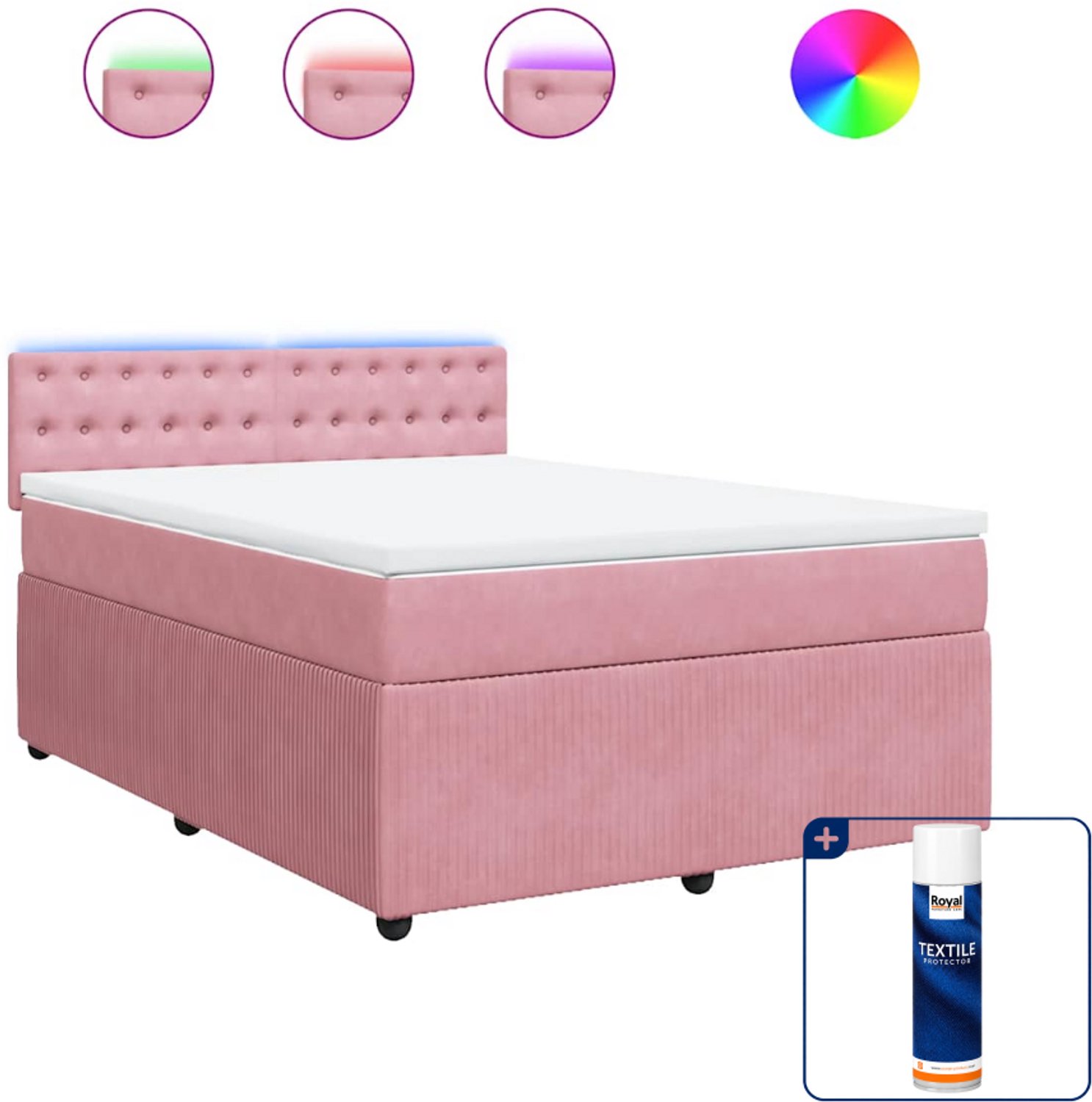 vidaXL boxspring - Queensize - 160 x 200 cm - fluweel - roze - Inclusief textielbeschermer 500 ml