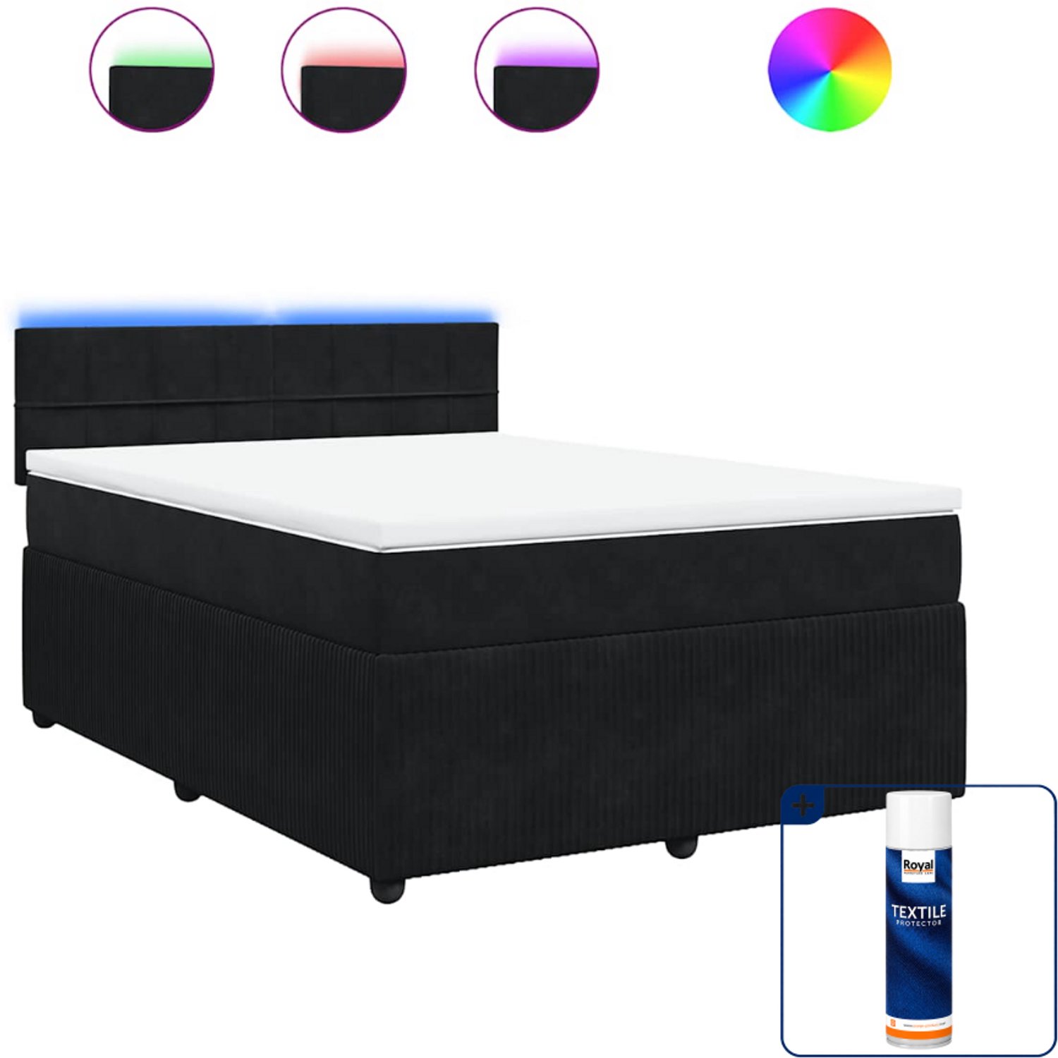 vidaXL boxspring met matras - Queensize - 160 x 200 cm - zwart - Inclusief textielbeschermer 500 ml