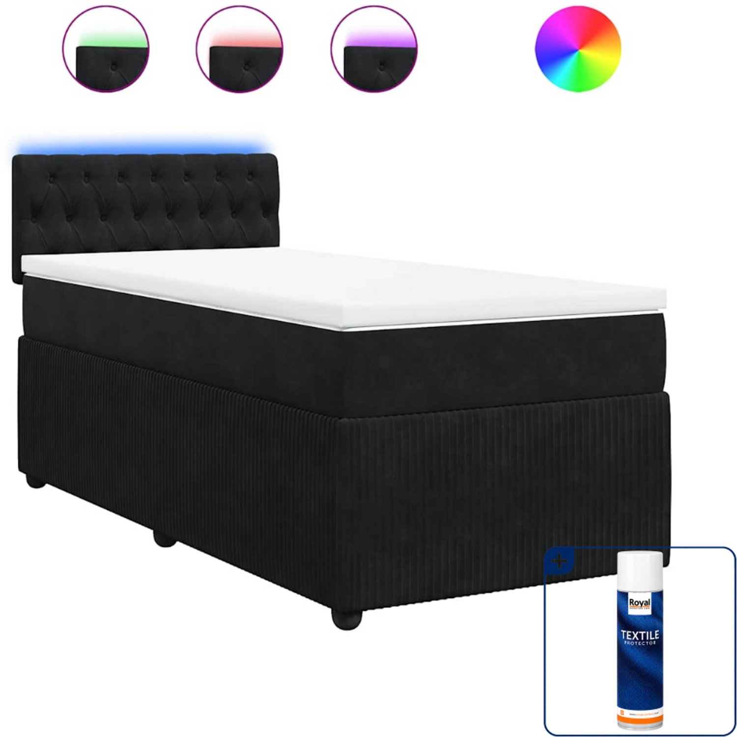 vidaXL boxspring met matras - 90 x 200 cm - fluweel - zwart - Inclusief textielbeschermer 500 ml