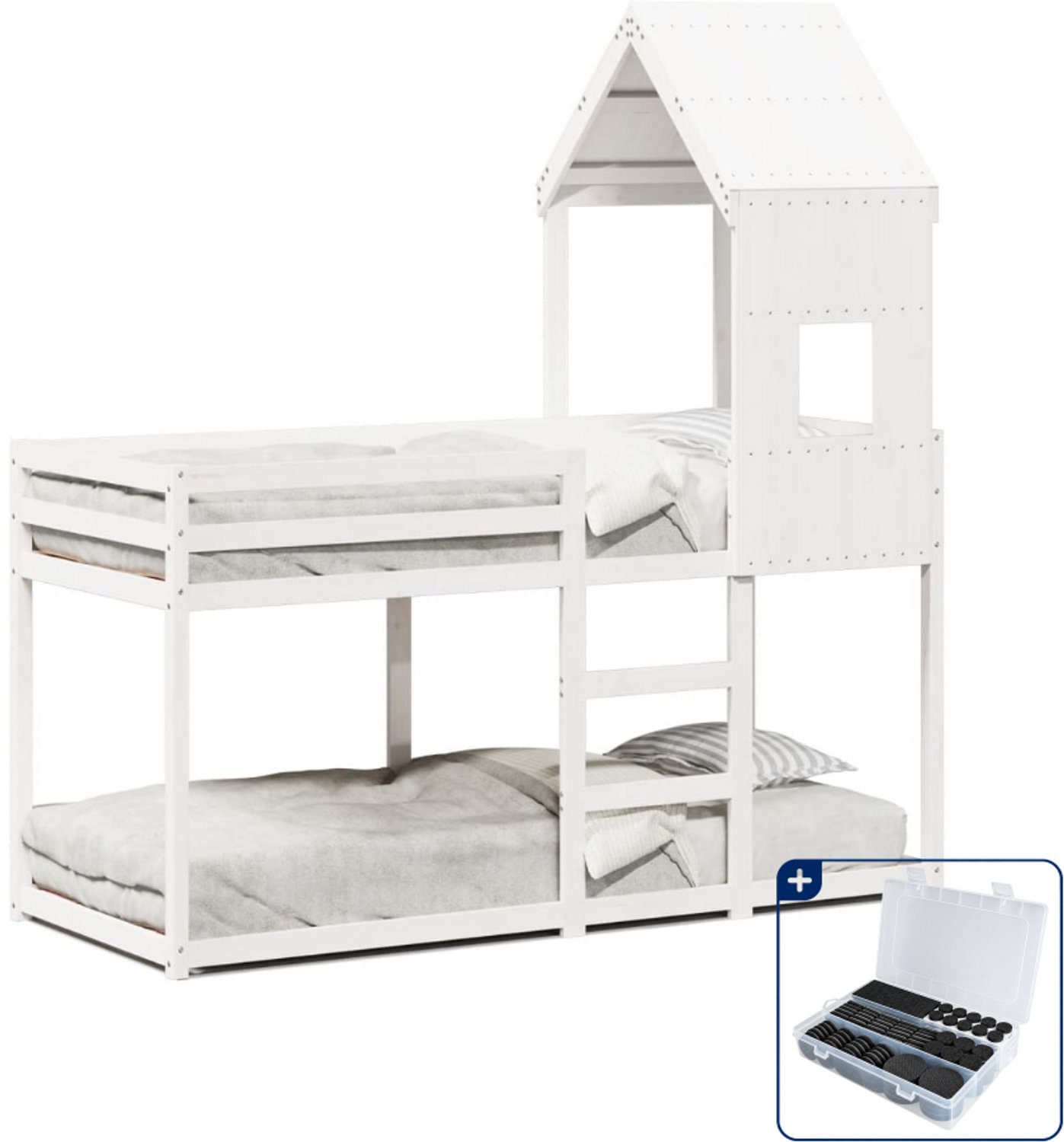 vidaXL stapelbed met bedhuis - 80 x 200 cm - massief grenen - wit - Inclusief antikrasvilt 177-delig Bruin