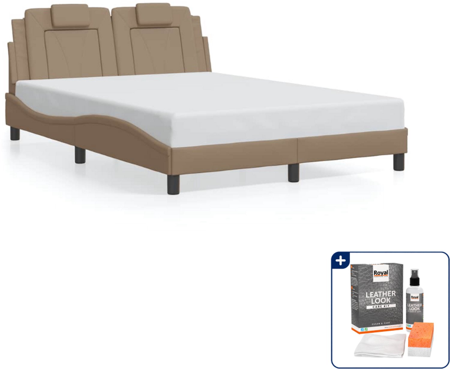vidaXL bedframe Viana - 120 x 200 cm - kunstleer - cappuccino - Inclusief onderhoudsset voor kunstleer 150 ml Bruin