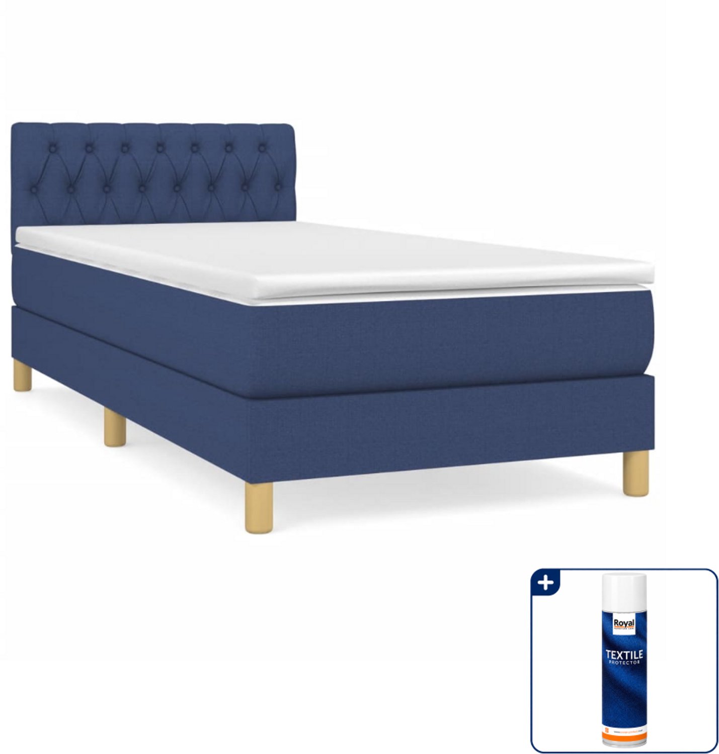 vidaXL boxspring met matras 90 x 190 cm - stof - blauw - Inclusief textielbeschermer 500 ml