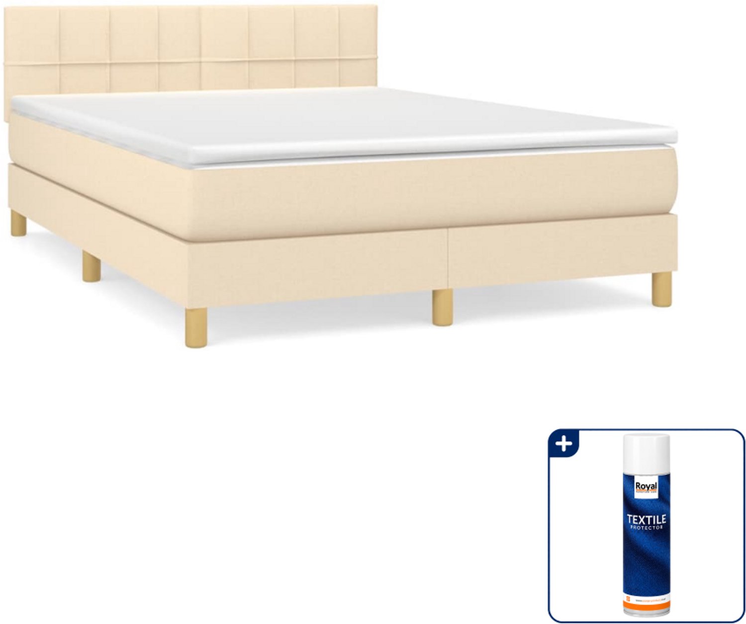 vidaXL boxspring met matras - Small double - 140 x 200 cm - crème - Inclusief textielbeschermer 500 ml