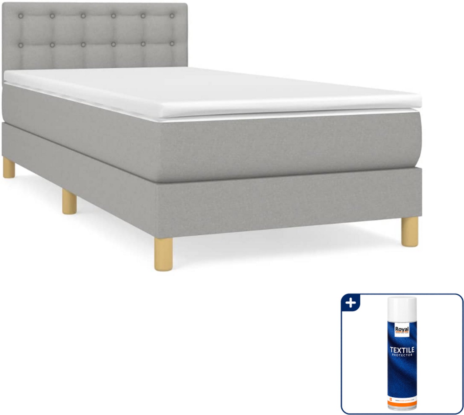 vidaXL boxspring met matras - 90 x 200 cm - lichtgrijs - Inclusief textielbeschermer 500 ml