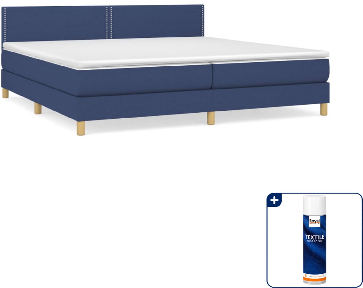 vidaXL boxspring met matras - 200 x 200 cm - stof - blauw - Inclusief textielbeschermer 500 ml