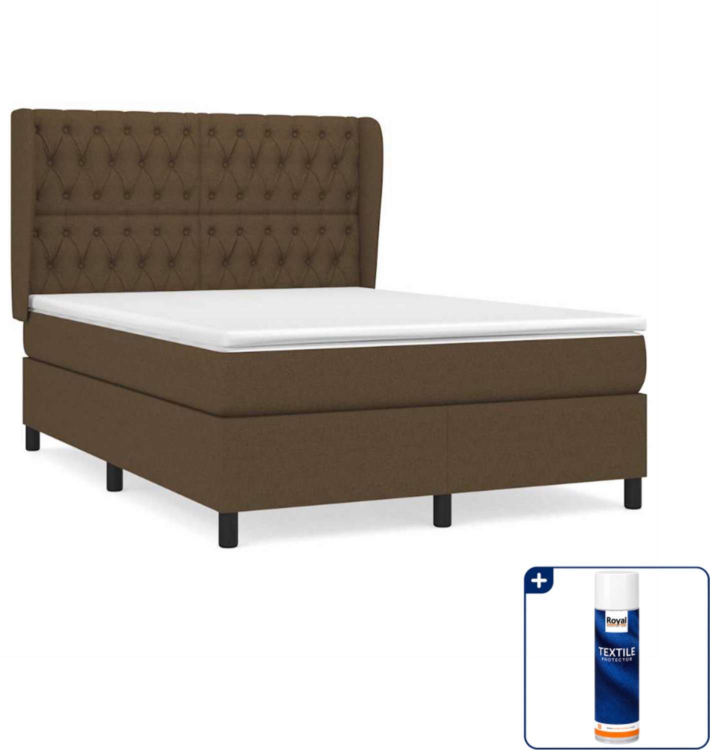 vidaXL Boxspring - 140 x 190 cm - stof - donkerbruin - Inclusief textielbeschermer 500 ml