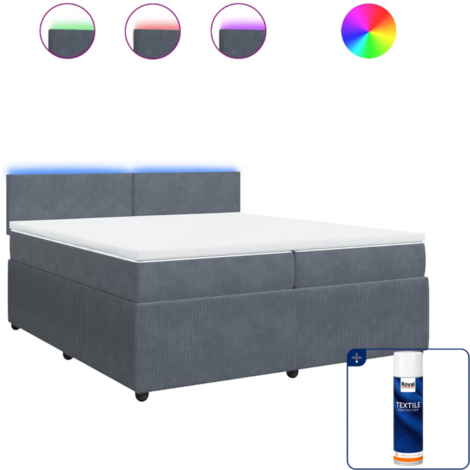 vidaXL Boxspring met matras Super kingsize - 200 x 200 cm - fluweel - Inclusief textielbeschermer 500 ml Grijs
