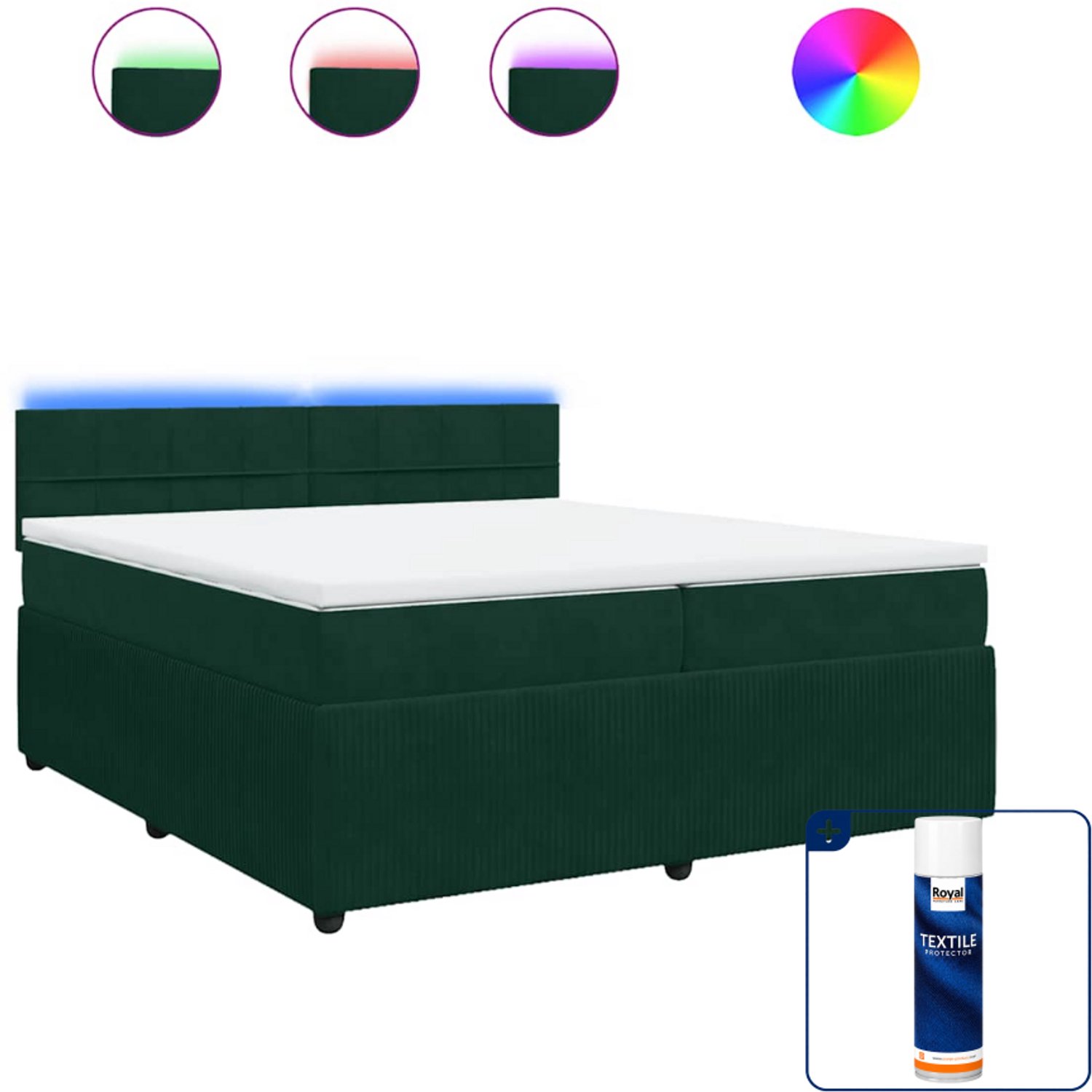 vidaXL Boxspring - Super kingsize - 200 x 200 cm - fluweel - donkergroen - Inclusief textielbeschermer 500 ml