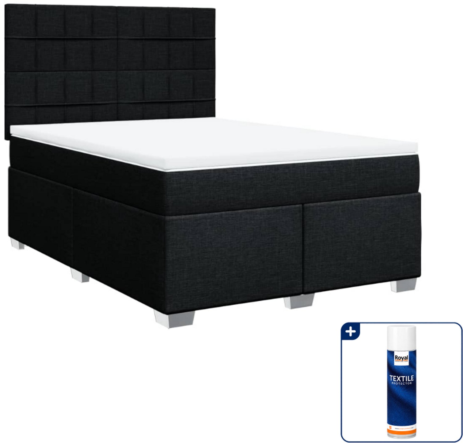 vidaXL Boxspring 140 x 190 cm - zwart - Inclusief textielbeschermer 500 ml