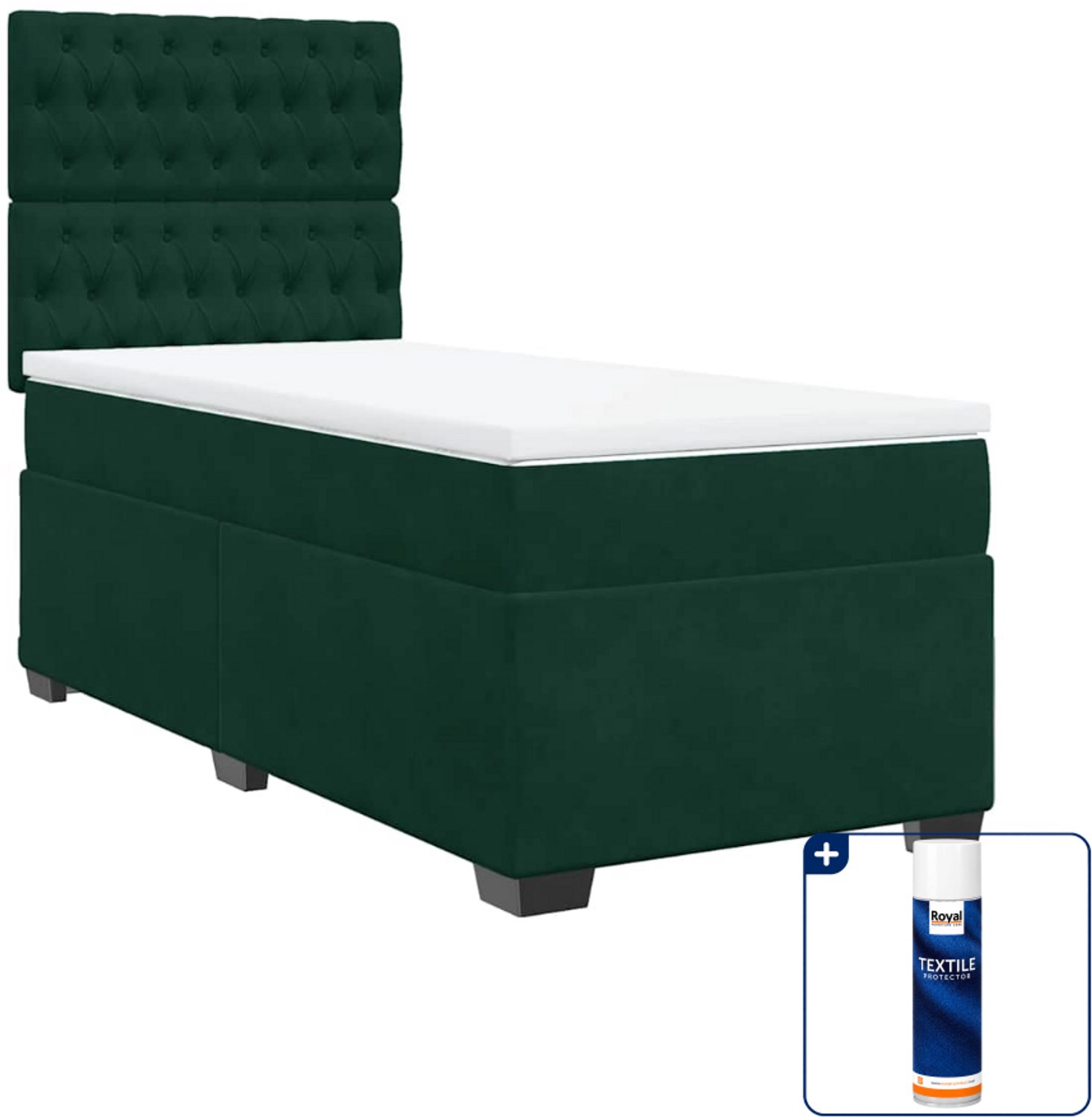 vidaXL Boxspring met matras 80 x 200 cm - fluweel - donkergroen - Inclusief textielbeschermer 500 ml