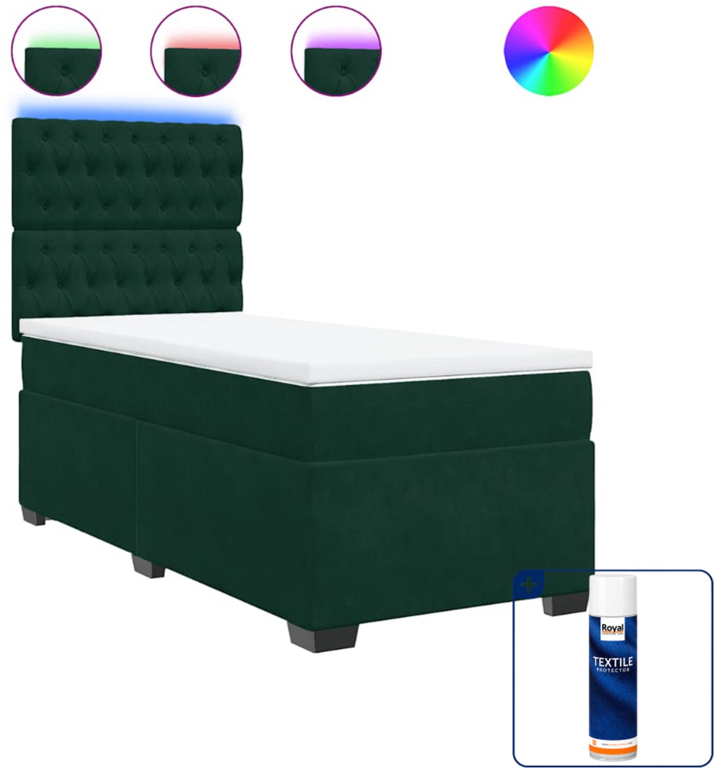 vidaXL boxspring met matras - 90 x 190 cm - fluweel - donkergroen - Inclusief textielbeschermer 500 ml