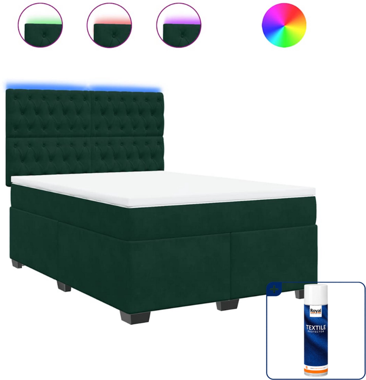 vidaXL boxspring met matras 140 x 190 cm - fluweel - donkergroen - Inclusief textielbeschermer 500 ml