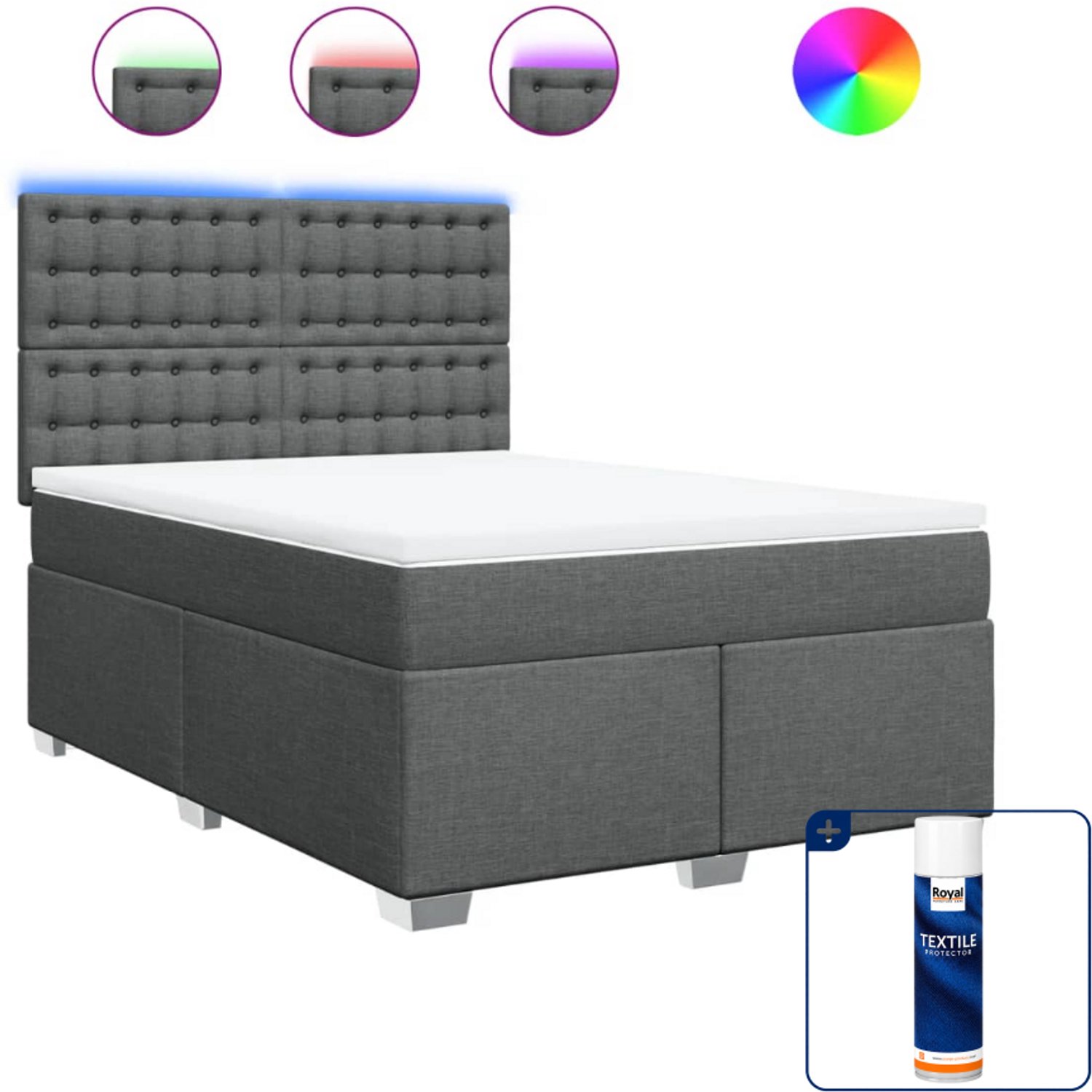vidaXL Boxspring - Small double - 140 x 200 cm - donkergrijs - Inclusief textielbeschermer 500 ml