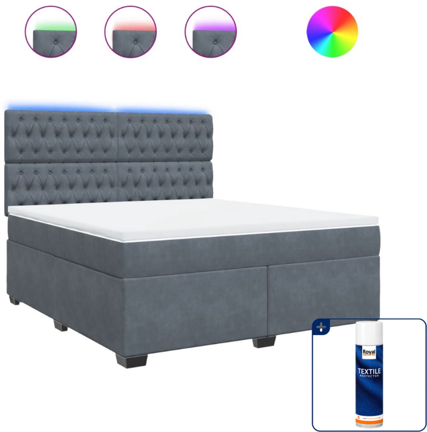 vidaXL Kingsize boxspring met matras - 180 x 200 cm - donkergrijs - Inclusief textielbeschermer 500 ml