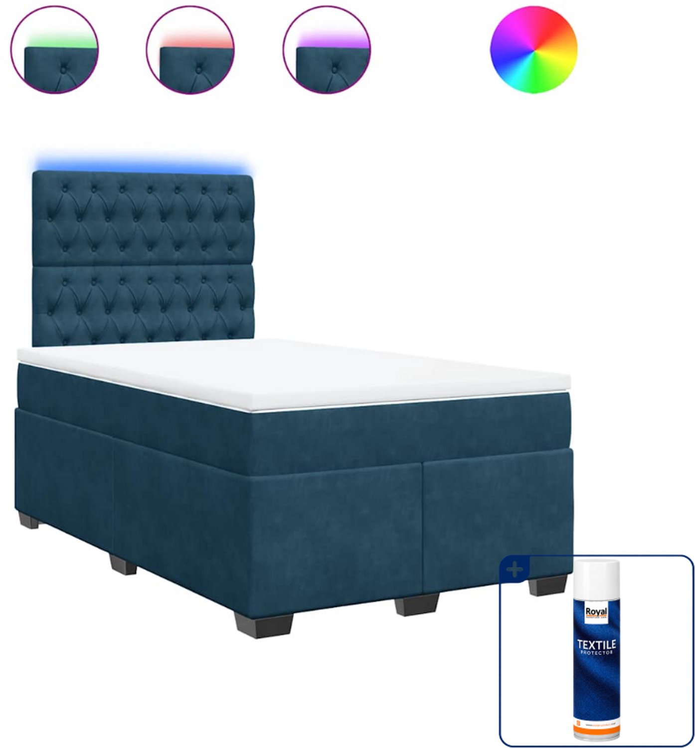 vidaXL boxspring met matras - 120 x 190 cm - fluweel - blauw - Inclusief textielbeschermer 500 ml