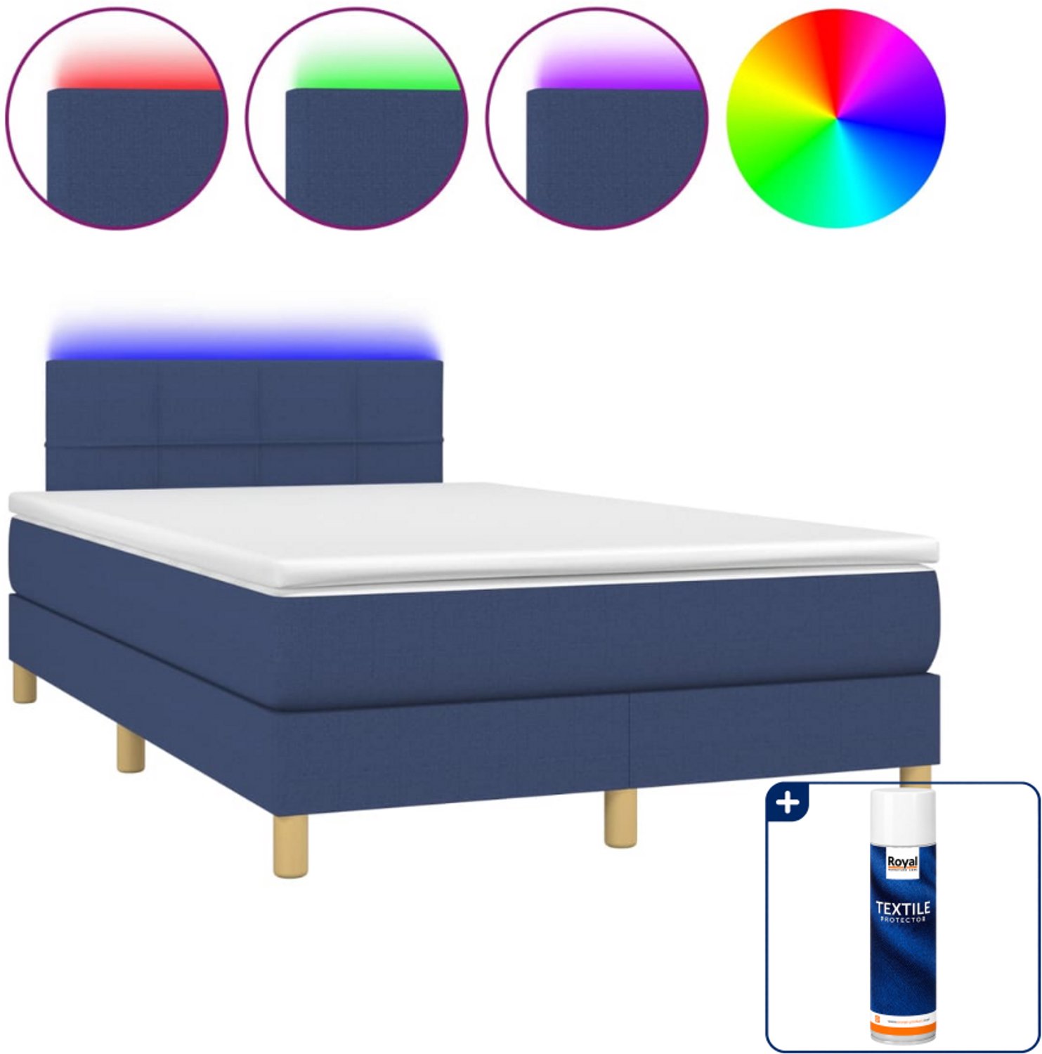 vidaXL boxspring met matras en LED - 120 x 200 cm - blauw - Inclusief textielbeschermer 500 ml