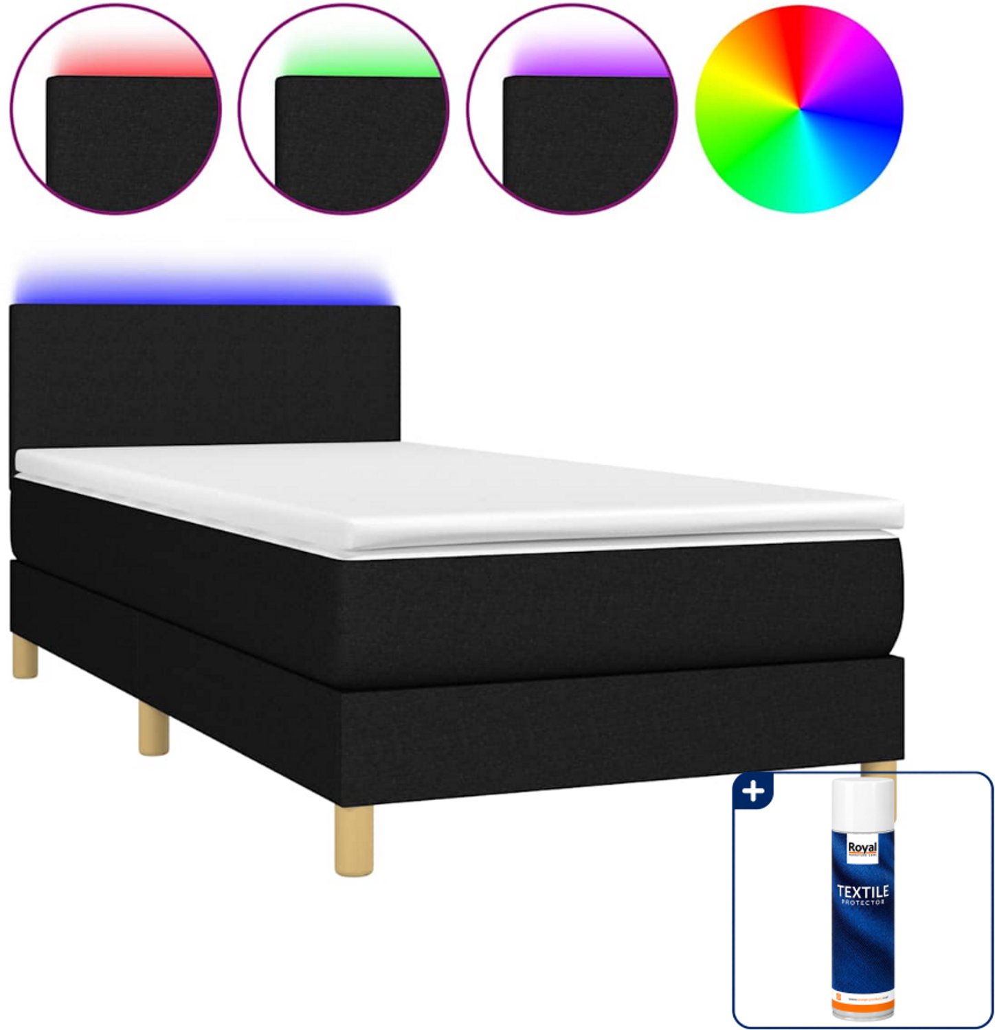 vidaXL Boxspring met matras en LED - 100 x 200 cm - zwart - Inclusief textielbeschermer 500 ml