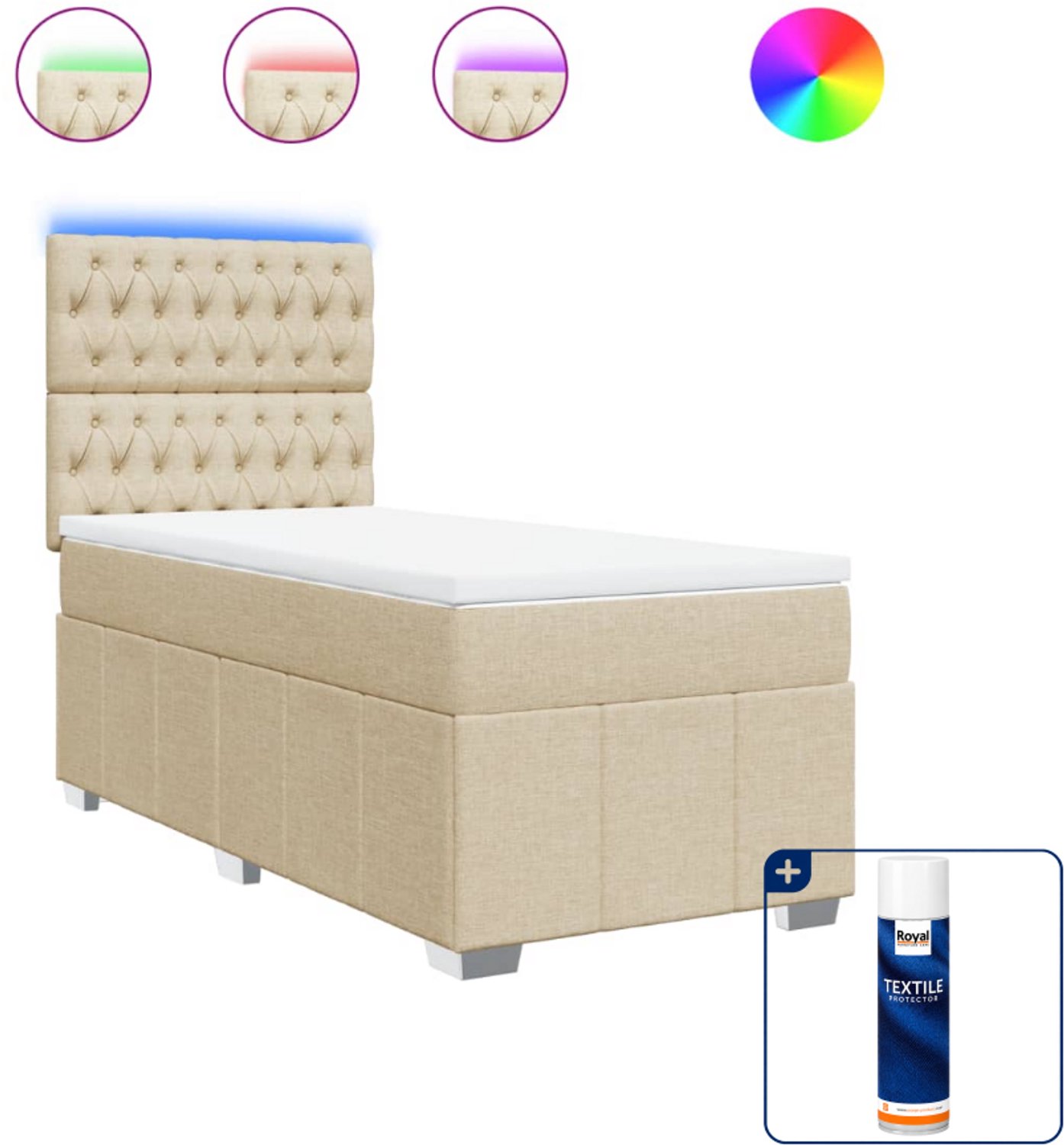 vidaXL boxspring met matras - 100 x 200 cm - stof - crèmekleurig - Inclusief textielbeschermer 500 ml