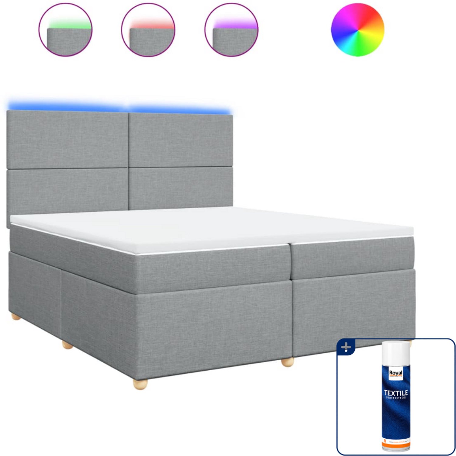vidaXL Super kingsize boxspring met matras - 200 x 200 cm - lichtgrijs - Inclusief textielbeschermer 500 ml