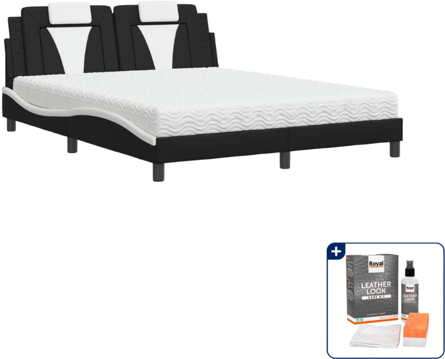 vidaXL Viana bed - Queensize - 160 x 200 cm - zwart en wit - Inclusief onderhoudsset voor kunstleer 150 ml Bruin