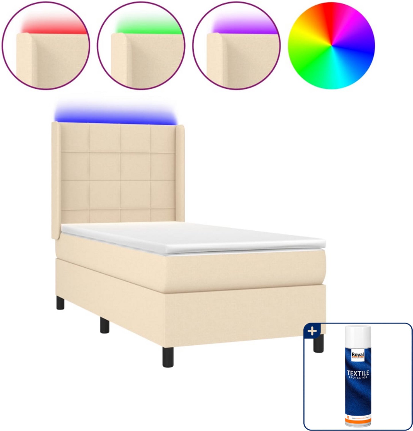 vidaXL boxspring met matras en led - 90 x 200 cm - crèmekleurig - Inclusief textielbeschermer 500 ml