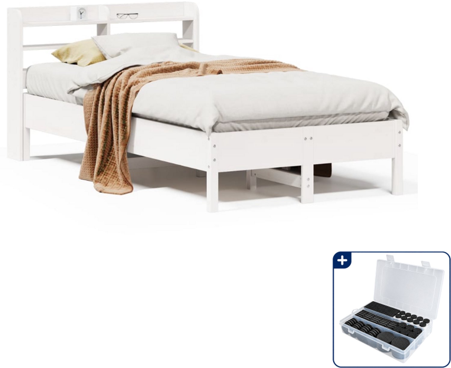 vidaXL bedframe - 90 x 190 cm - massief grenenhout - wit - Inclusief antikrasvilt 177-delig Bruin