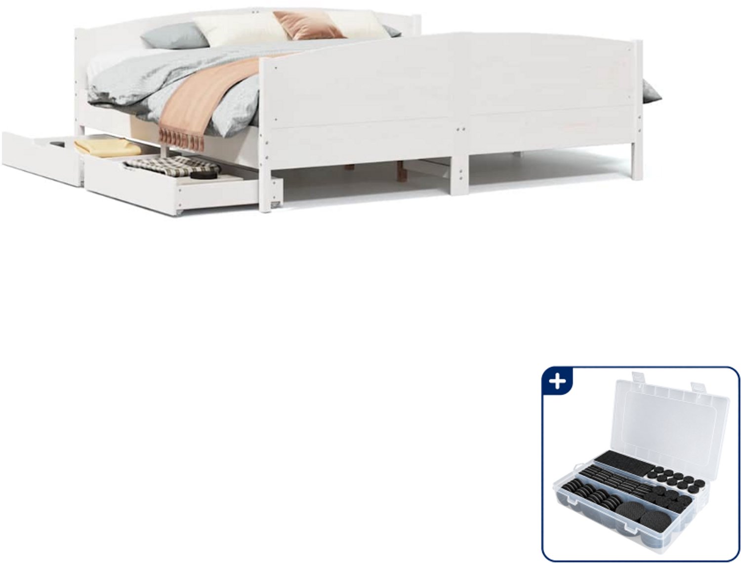 vidaXL bedframe Queensize - 160 x 200 cm - wit - Inclusief antikrasvilt 177-delig