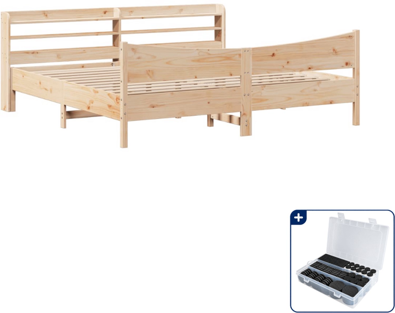 vidaXL Bedframe met hoofdbord - 200 x 200 cm - massief grenenhout - Inclusief antikrasvilt 177-delig Wit