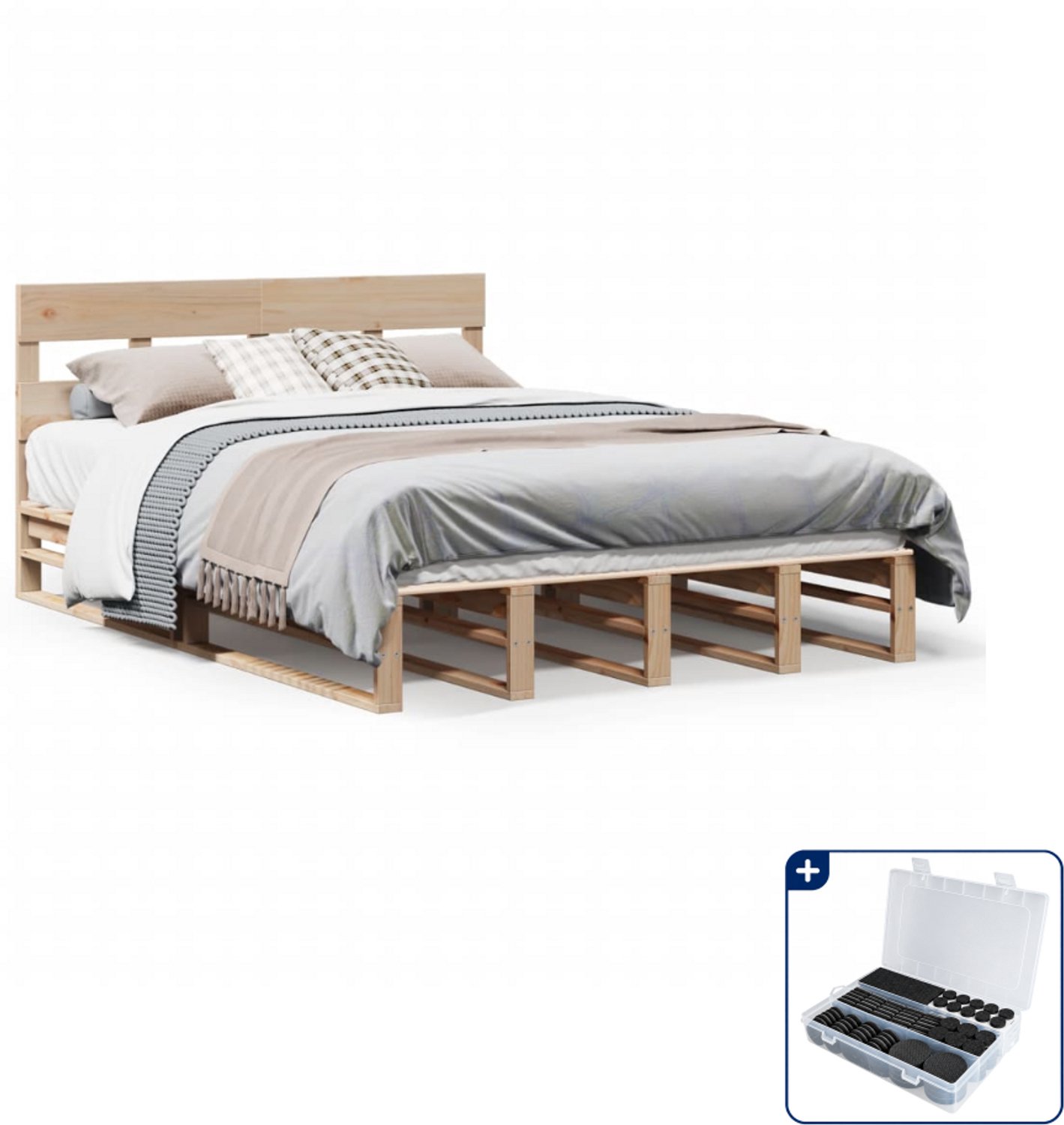 vidaXL bedframe - 150 x 200 cm - massief grenenhout - Inclusief antikrasvilt 177-delig Bruin