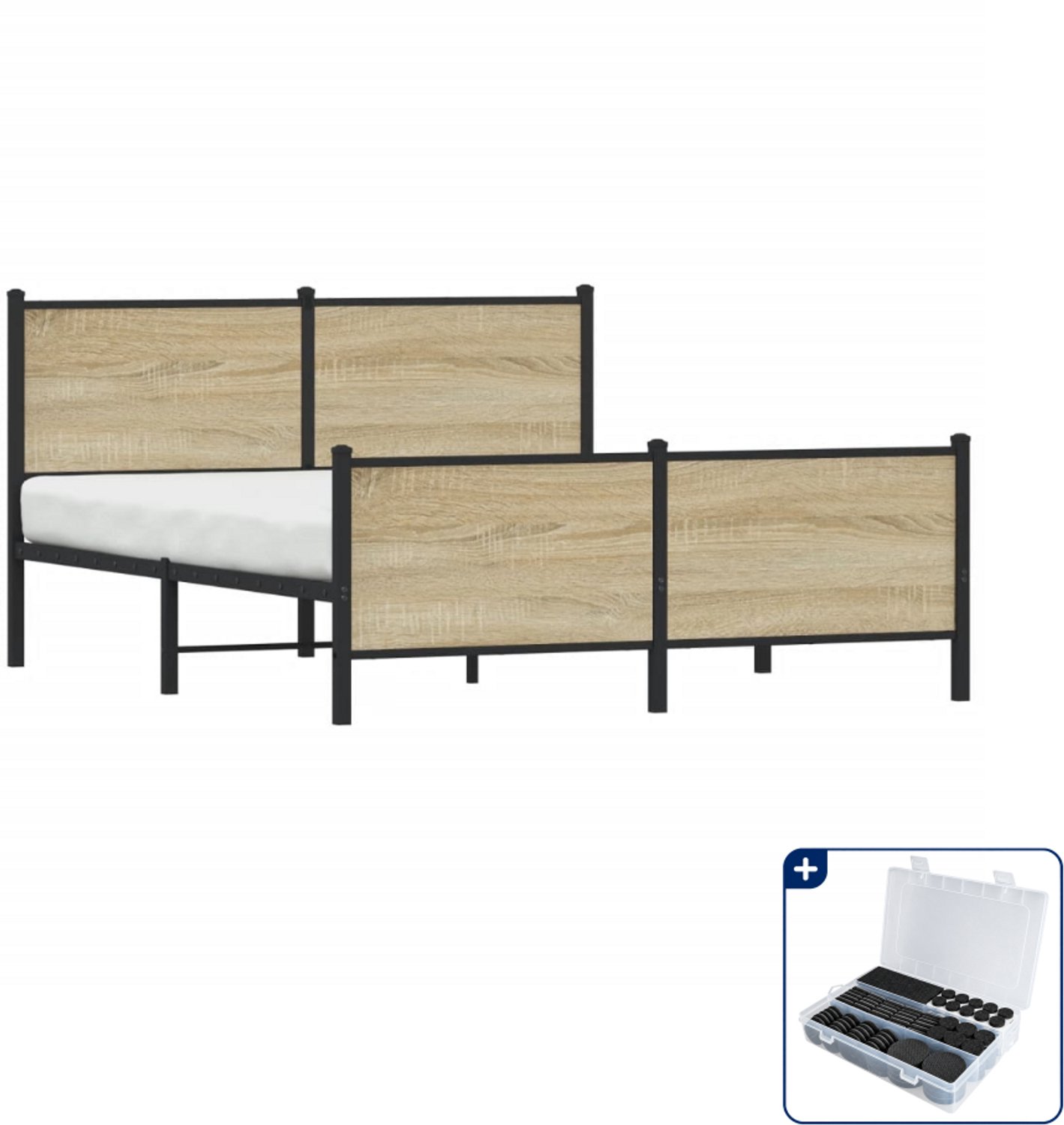 vidaXL bedframe - 140 x 190 cm - staal en bewerkt hout - sonoma eiken - Inclusief antikrasvilt 177-delig