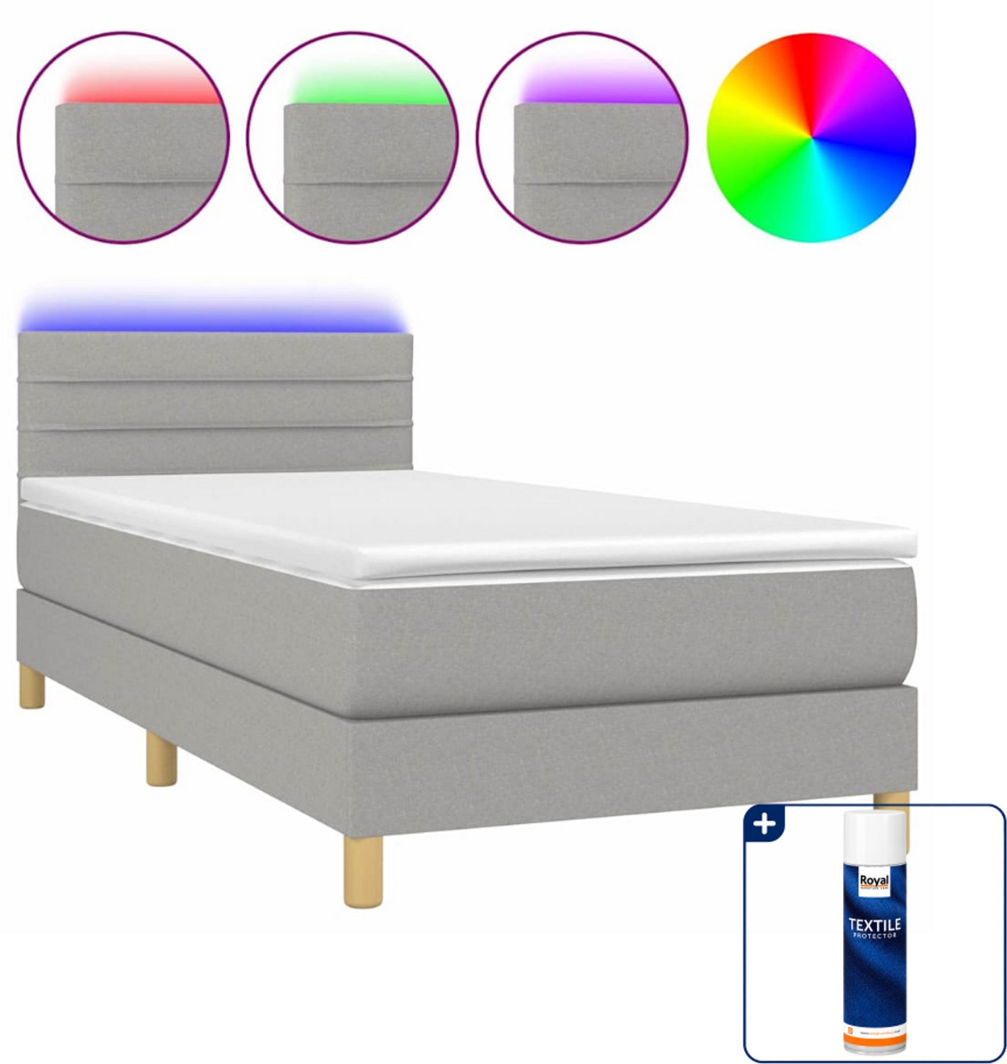 vidaXL boxspring met matras en led - 100 x 200 cm - lichtgrijs - Inclusief textielbeschermer 500 ml