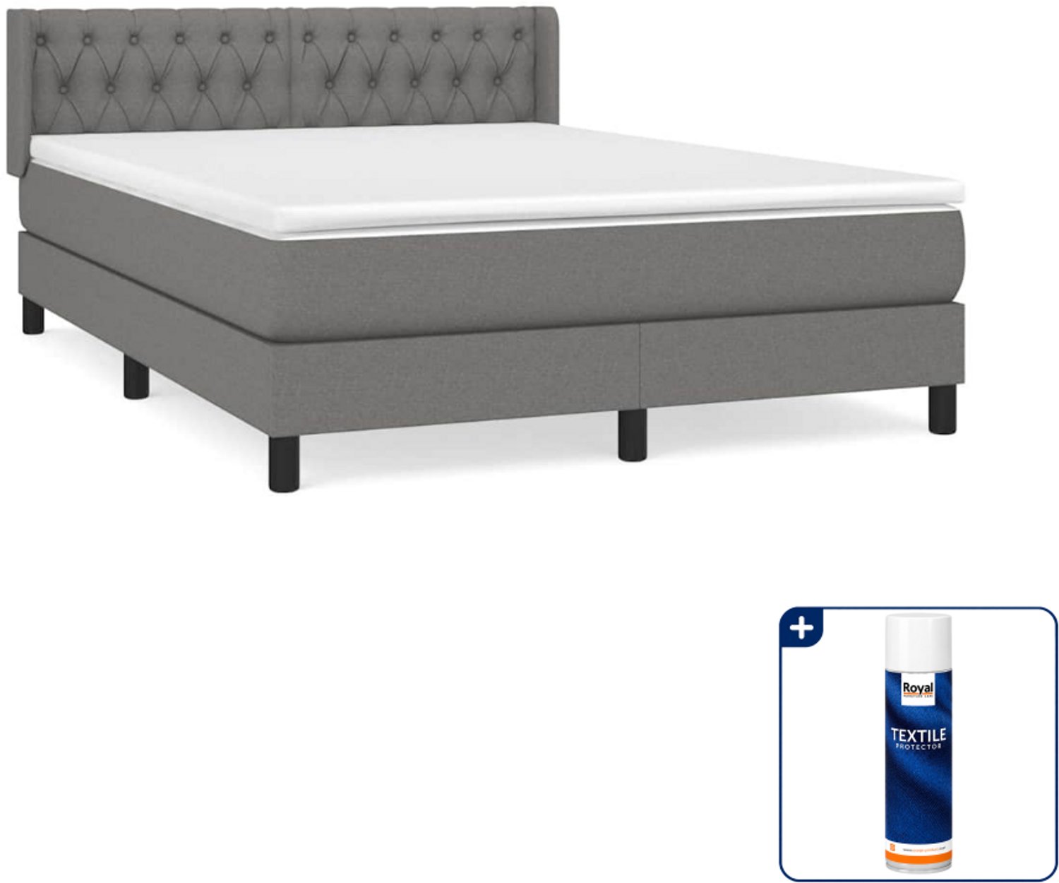 vidaXL boxspring met matras 140 x 190 cm - donkergrijs - Inclusief textielbeschermer 500 ml