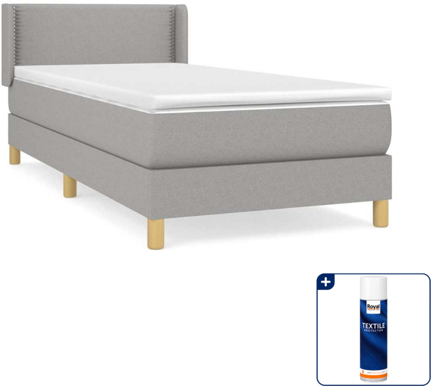 vidaXL boxspring met matras 90 x 200 cm - lichtgrijs - Inclusief textielbeschermer 500 ml