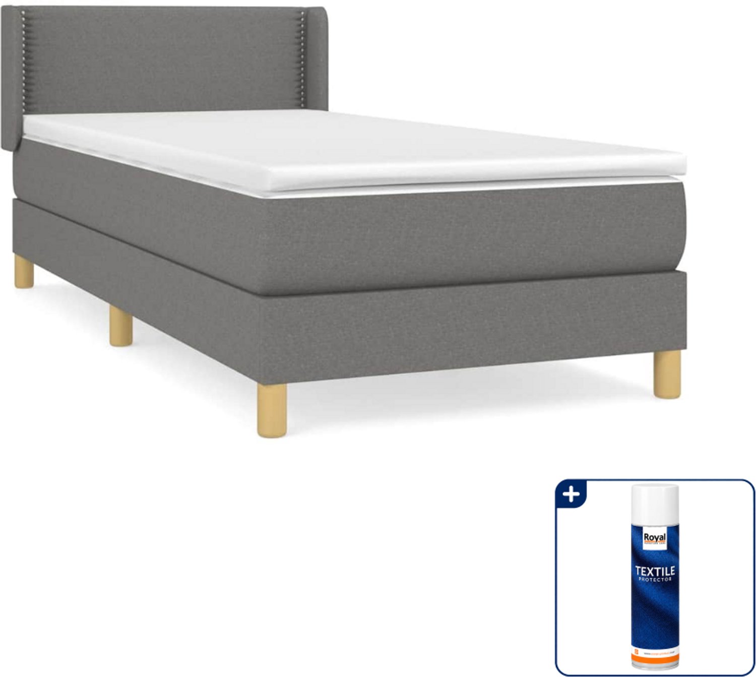 vidaXL boxspring met matras 80 x 200 cm - donkergrijs - Inclusief textielbeschermer 500 ml