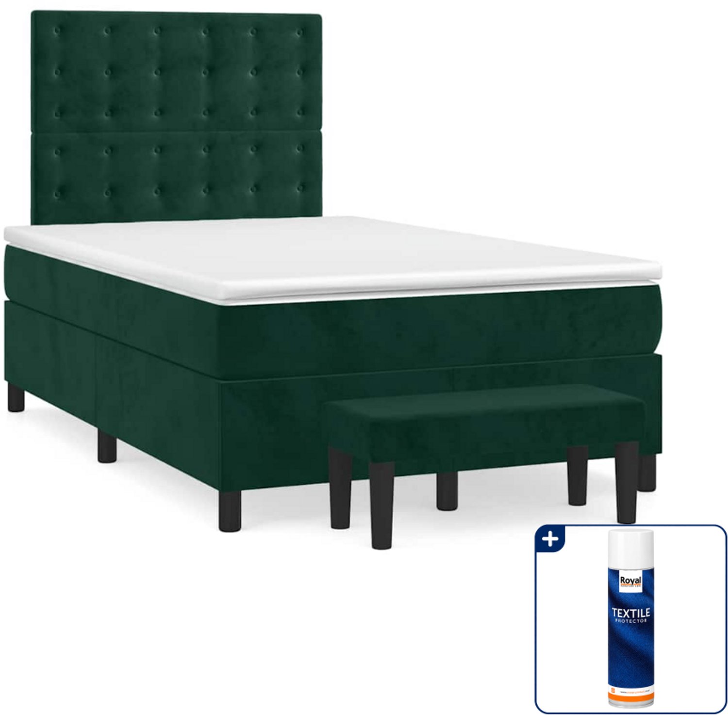 vidaXL Boxspring met matras en bankje - 120 x 200 cm - fluweel - donkergroen - Inclusief textielbeschermer 500 ml