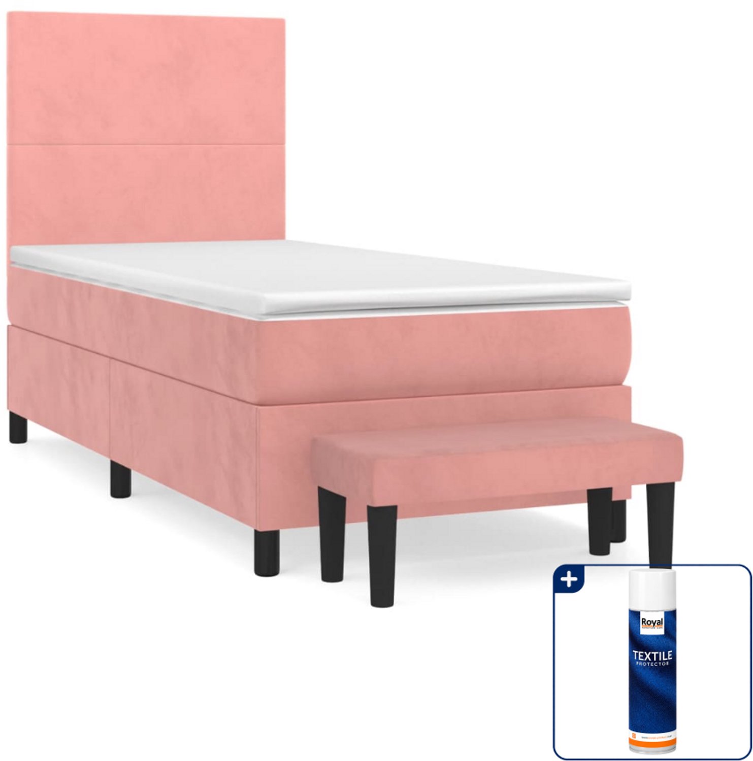 vidaXL boxspring met matras en bankje - 100 x 200 cm - roze - Inclusief textielbeschermer 500 ml
