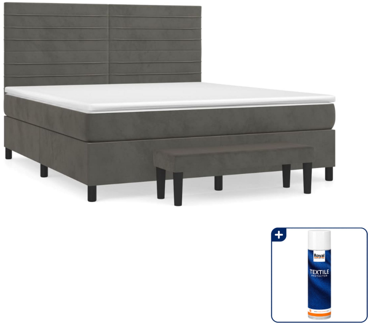 vidaXL Boxspring met matras Kingsize - 180 x 200 cm - donkergrijs - Inclusief textielbeschermer 500 ml