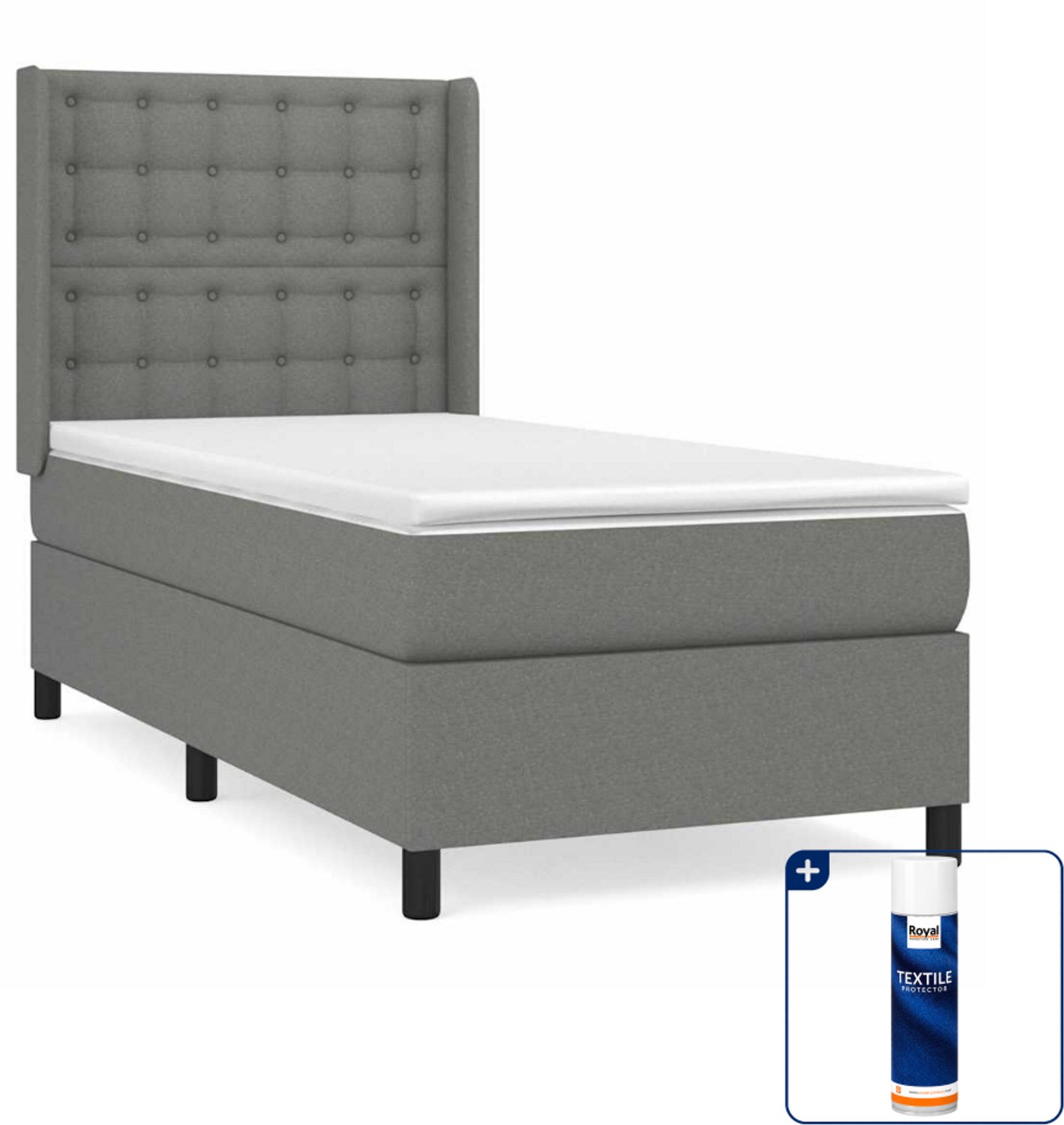vidaXL boxspring met matras 90 x 190 cm - donkergrijs - Inclusief textielbeschermer 500 ml