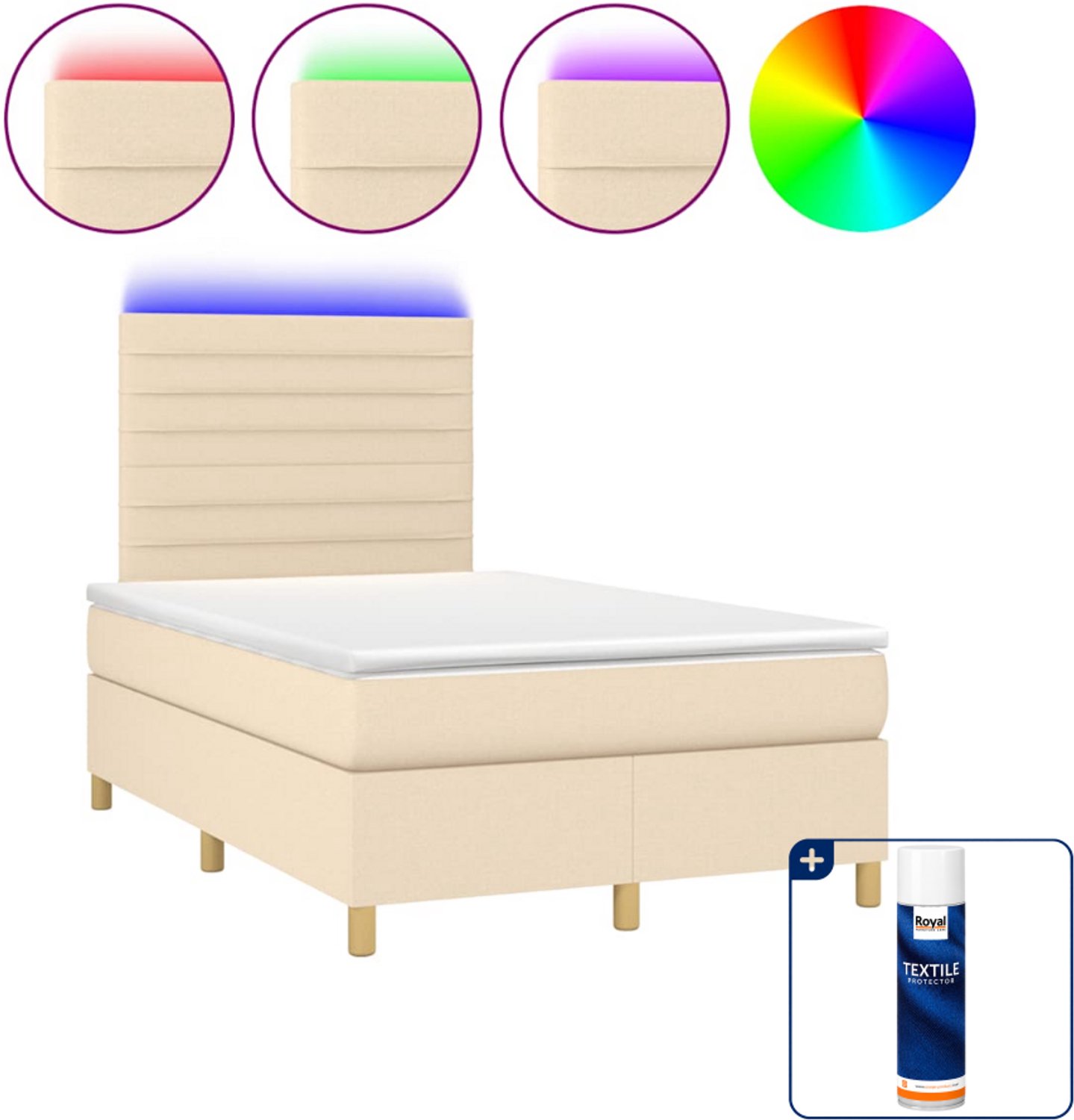vidaXL boxspring met matras en LED - 120 x 190 cm - crème - Inclusief textielbeschermer 500 ml