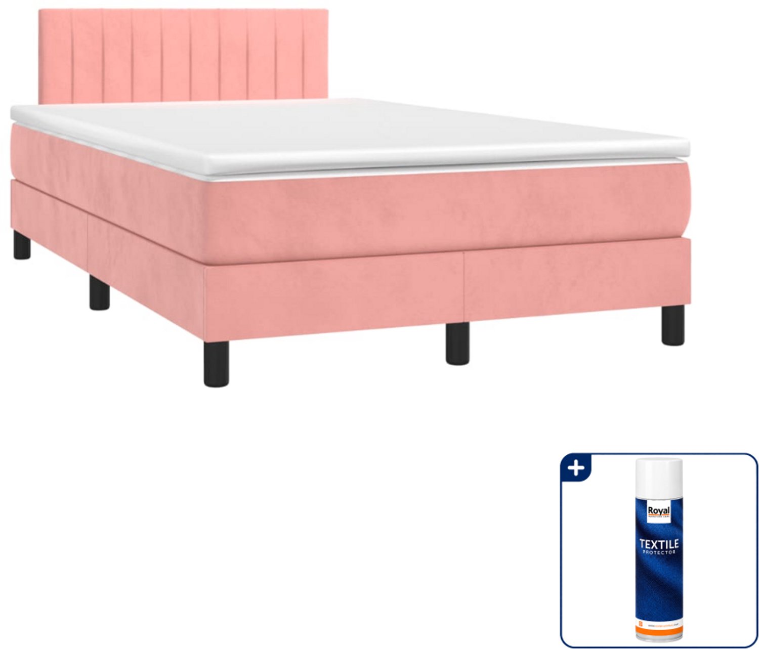 vidaXL boxspring met matras - 120 x 190 cm - fluweel - roze - Inclusief textielbeschermer 500 ml