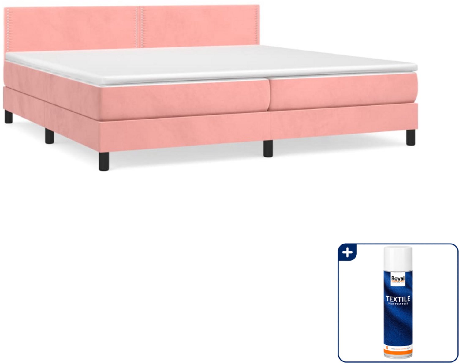 vidaXL Boxspring - Super kingsize - 200 x 200 cm - fluweel - roze - Inclusief textielbeschermer 500 ml
