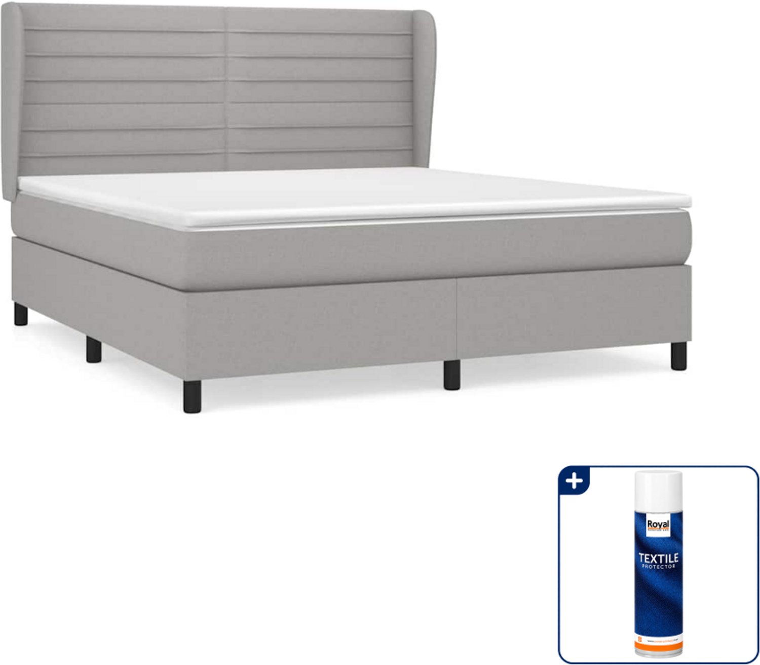 vidaXL boxspring Queensize 160 x 200 cm - stof - lichtgrijs - Inclusief textielbeschermer 500 ml