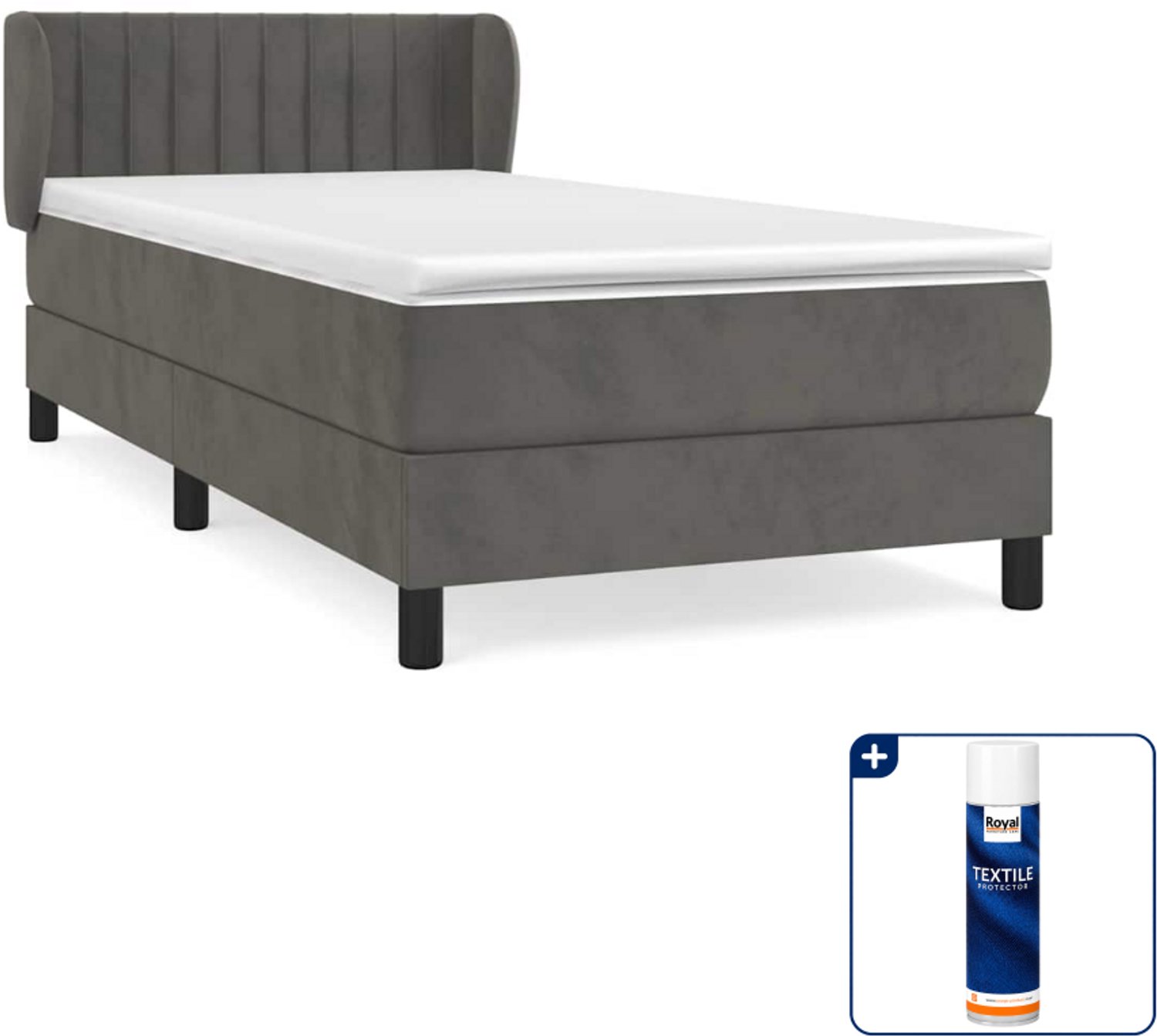 vidaXL boxspring met matras - 90 x 190 cm - fluweel - donkergrijs - Inclusief textielbeschermer 500 ml