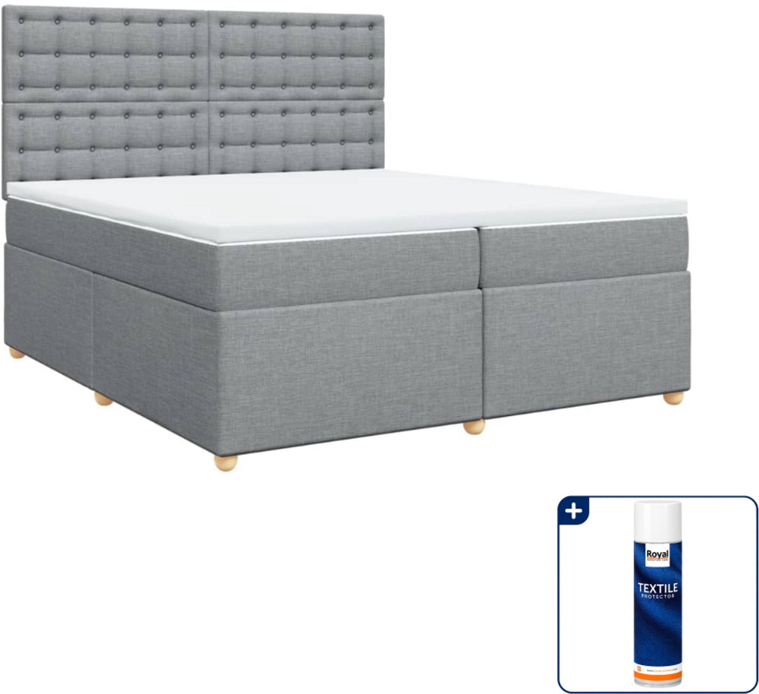 vidaXL Boxspring - Super kingsize - 200 x 200 cm - lichtgrijs - Inclusief textielbeschermer 500 ml