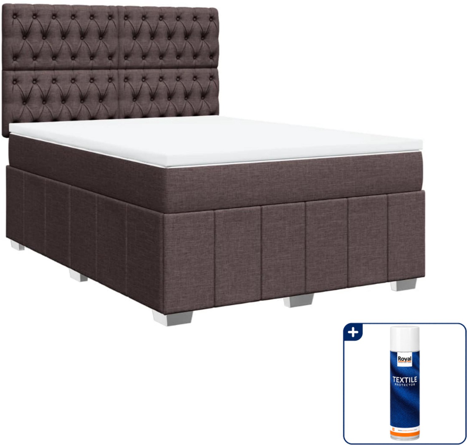 vidaXL boxspring Small double - 140 x 200 cm - donkerbruin - Inclusief textielbeschermer 500 ml